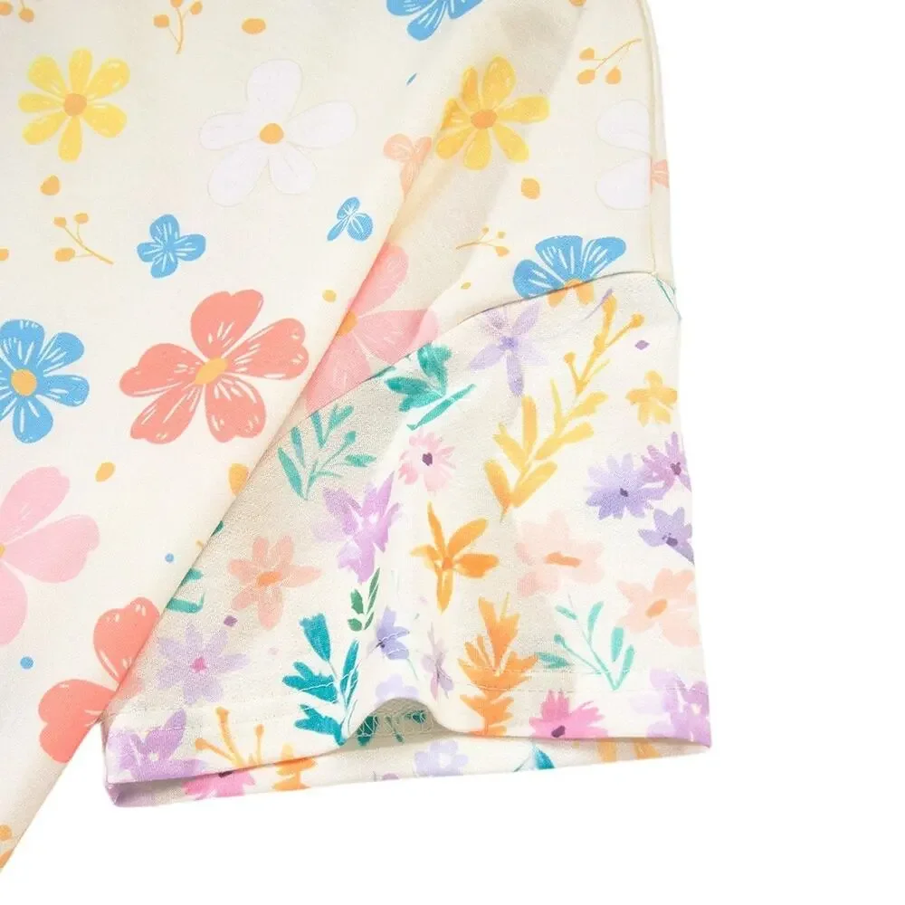 Floral Print Crop Top Wide Leg Short Set New Sizes S M L XL